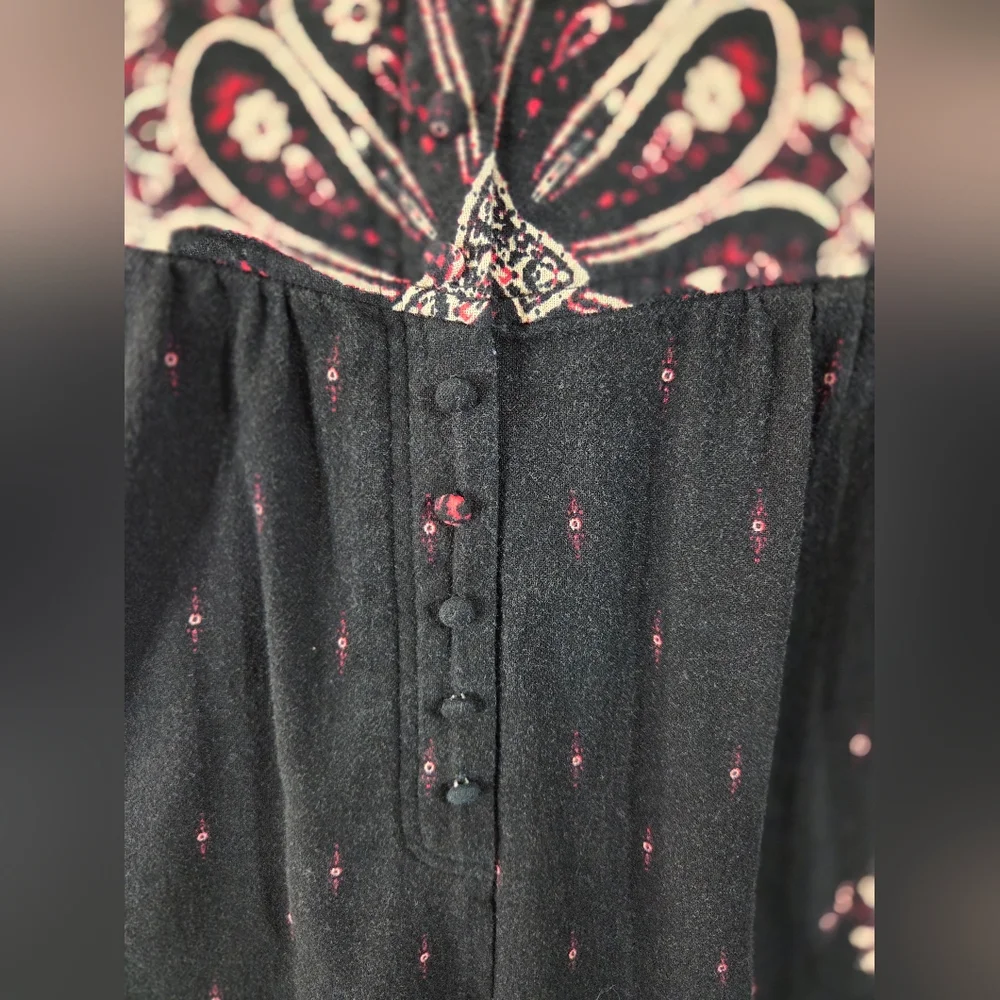 FREE PEOPLE Paisley Boho Plunge Neck Button Front Relaxed Cropped Leg Jumpsuit